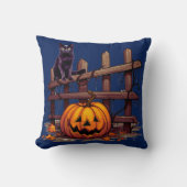 ブラックキャットオンフェンスジャック – O'ランタンハロウィーン クッション (正面)