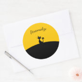 ブラックキャットオンブラック&イエローパーソナライズ ラウンドシール (封筒)