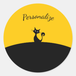 ブラックキャットオンブラック&イエローパーソナライズ ラウンドシール