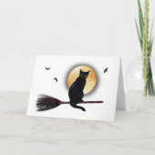 ブラックキャットオンブロムスティックハロウィンカード カード (正面)