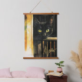 ブラックキャットオンポーチウッドトップタペストリーウォールアート 吊り下げ型タペストリー (寝室)