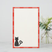 ブラックキャットオンレッドプレイド 便箋 (スタンド正面)