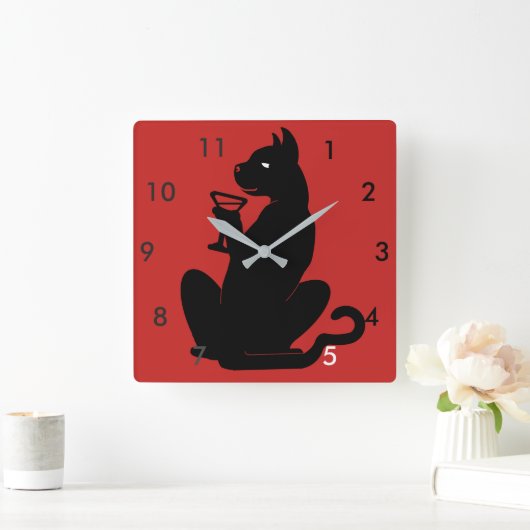 ブラックキャットカクテルタイムバイスリッパーウィンドウ スクエア壁時計 (ホーム)