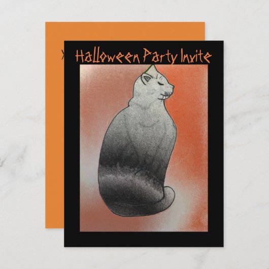 ブラックキャットカスタマイズ可能ハローウィンパーティ招待状 招待状 (正面/裏面)