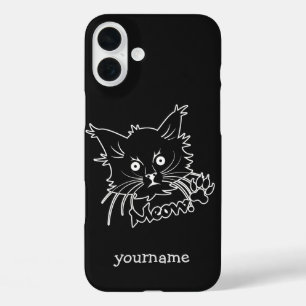 ブラックキャットカスタムモノグラムの電話ケース iPhone 16 PLUSケース