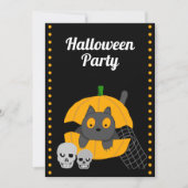 ブラックキャットカボチャスカルキッズハローウィンパーティインビ 招待状 (正面)