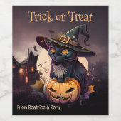 ブラックキャットカボチャハローウィンパーティ招待状 ワインラベル (シングルラベル)