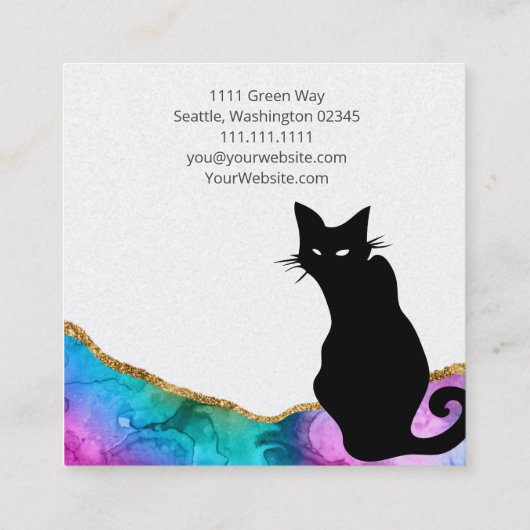 ブラックキャットカラフル抽象芸術スクエアビジネスカード スクエア名刺 (裏面)
