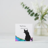 ブラックキャットカラフル抽象芸術スクエアビジネスカード スクエア名刺 (スタンド正面)