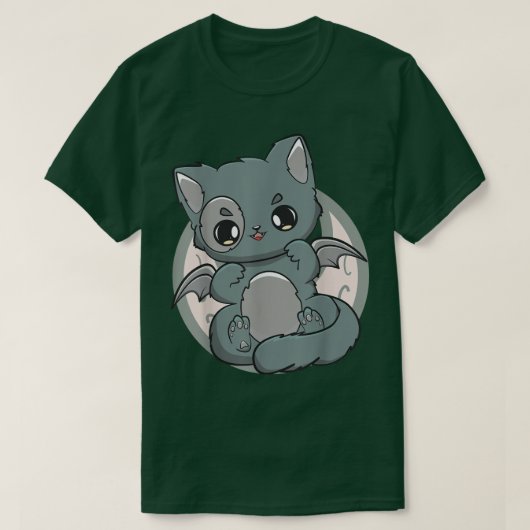 ブラックキャットキットンカワイイチビ(小さくかわいく書いた感じ)アニメ猫パステルゴシック Tシャツ (デザイン正面)