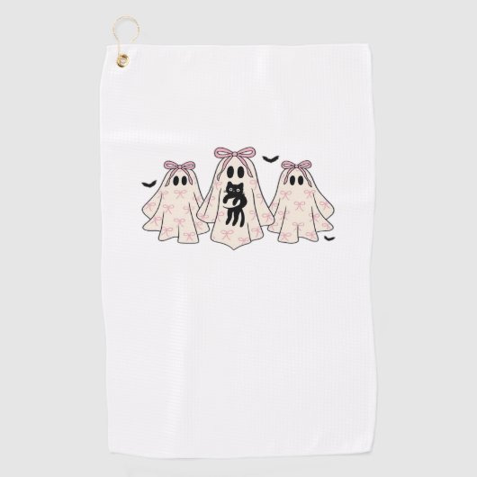 ブラックキャットクラシック幽霊Tシャツ付きコケット ゴルフタオル (正面)