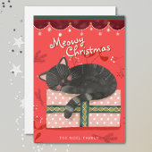 ブラックキャットクリスマスイラストレーションフラットホリデーカード シーズンカード