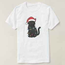 ブラックキャットクリスマスイルミネーション – 面白いサンタの子猫 Tシャツ