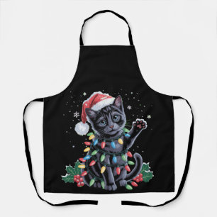 ブラックキャットクリスマスサンタハットマイオイクリスマスズホリデー エプロン