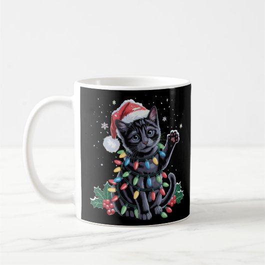 ブラックキャットクリスマスサンタハットマイオイクリスマスズホリデー コーヒーマグカップ (左)