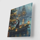 ブラックキャットクリスマスフェスティバル航海 スクエア壁時計 (傾斜)