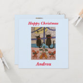 ブラックキャットクリスマスフラットカード カード (正面/裏面インサイチュ)