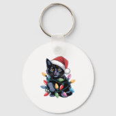 ブラックキャットクリスマスライトおもしろい猫好き キーホルダー (正面)