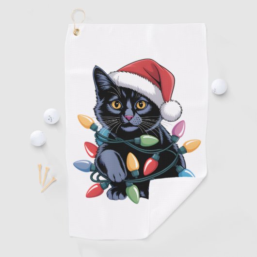 ブラックキャットクリスマスライトおもしろい猫好き ゴルフタオル (インサイチュ)