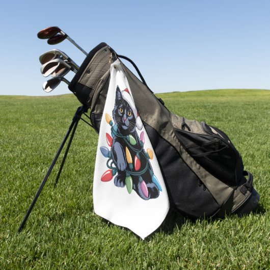 ブラックキャットクリスマスライトおもしろい猫好き ゴルフタオル (グリーン)