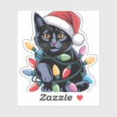 ブラックキャットクリスマスライトおもしろい猫好き シール (シート)