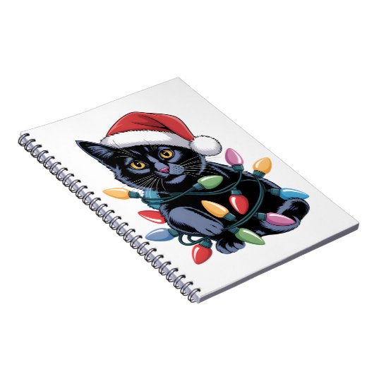 ブラックキャットクリスマスライトおもしろい猫好き ノートブック (右側)