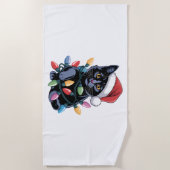 ブラックキャットクリスマスライトおもしろい猫好き ビーチタオル (正面)