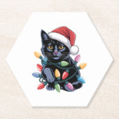 ブラックキャットクリスマスライトおもしろい猫好き ペーパーコースター (正面)
