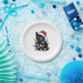 ブラックキャットクリスマスライトおもしろい猫好き ペーパープレート (パーティー)