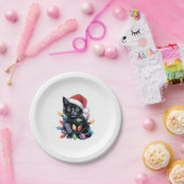 ブラックキャットクリスマスライトおもしろい猫好き ペーパープレート (パーティー)