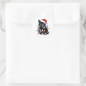 ブラックキャットクリスマスライトおもしろい猫好き ラウンドシール (バッグ)