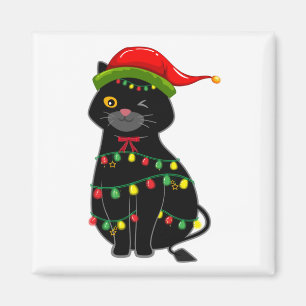 ブラックキャットクリスマスライトススクエア マグネット