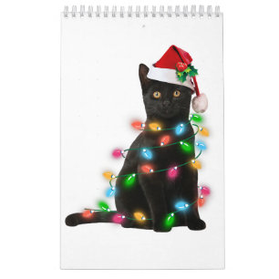 ブラックキャットクリスマスライトTシャツおもしろい猫好きc カレンダー