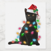 ブラックキャットクリスマスライトTシャツおもしろい猫好きc ワインラベル (シングルラベル)
