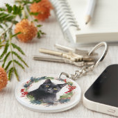 ブラックキャットクリスマスリースフェスティバル子猫 キーホルダー (正面右)