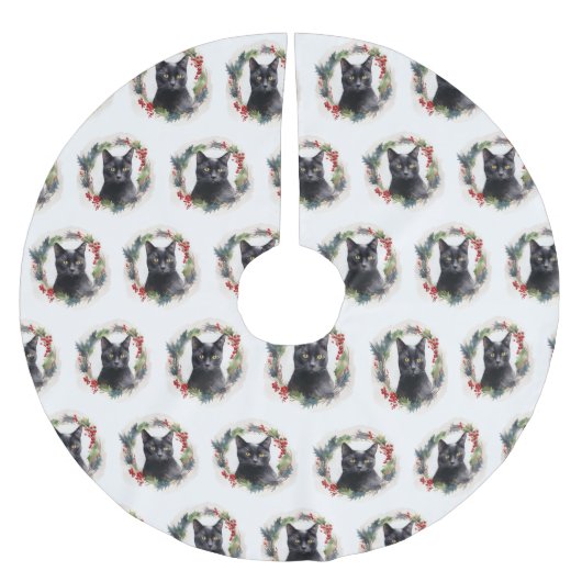 ブラックキャットクリスマスリースフェスティバル子猫 ブラッシュドポリエステルツリースカート (正面)