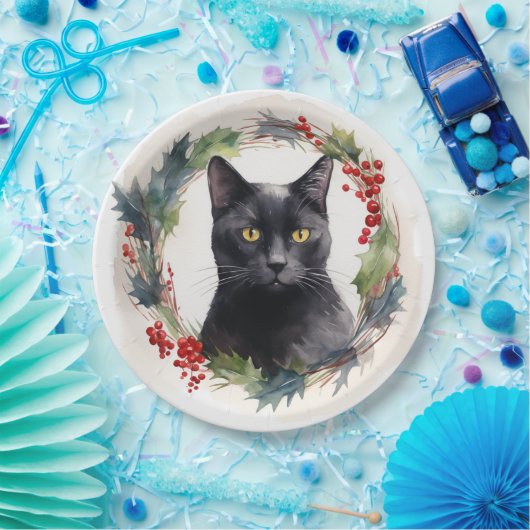 ブラックキャットクリスマスリースフェスティバル子猫 ペーパープレート (パーティー)