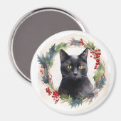 ブラックキャットクリスマスリースフェスティバル子猫 マグネット (正面/裏面)