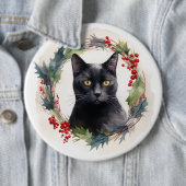 ブラックキャットクリスマスリースフェスティバル子猫 缶バッジ (インサイチュ)