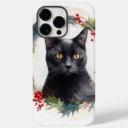 ブラックキャットクリスマスリースフェスティバル子猫 Case-Mate iPhoneケース (裏面)