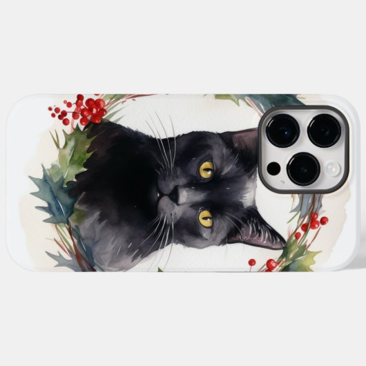 ブラックキャットクリスマスリースフェスティバル子猫 Case-Mate iPhoneケース (裏面 (横))