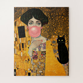 ブラックキャットグスタフクリムト付きピンクバブルガムレディ ジグソーパズル