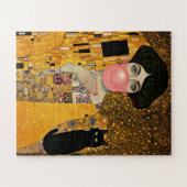 ブラックキャットグスタフクリムト付きピンクバブルガムレディ ジグソーパズル (横)