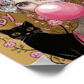 ブラックキャットグスタフクリムト付きピンクバブルガムレディ ポスター (角)