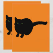 ブラックキャットグリーンアイズオンオレンジスクラップブック紙 (正面/裏面)