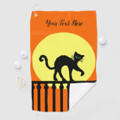 ブラックキャットグリーンアイズオンフェンスイエロームーンオレンジ ゴルフタオル (インサイチュ)