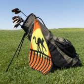 ブラックキャットグリーンアイズオンフェンスイエロームーンオレンジ ゴルフタオル (グリーン)