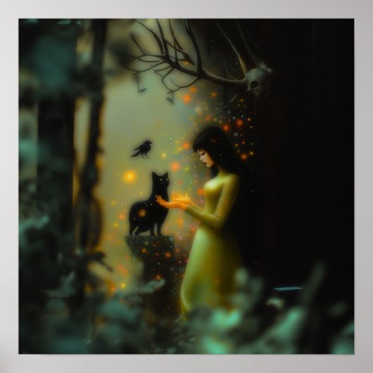 ブラックキャットグリーンフォレストウィッチーAIアートマットバリュー ポスター (正面)