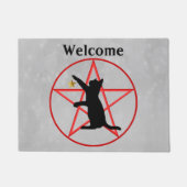 ブラックキャットグレーのハロウィーンペンタグラムサークル ドアマット (正面)