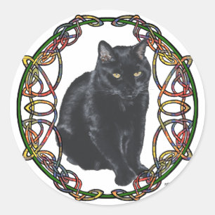 ブラックキャットケルト模様 ラウンドシール